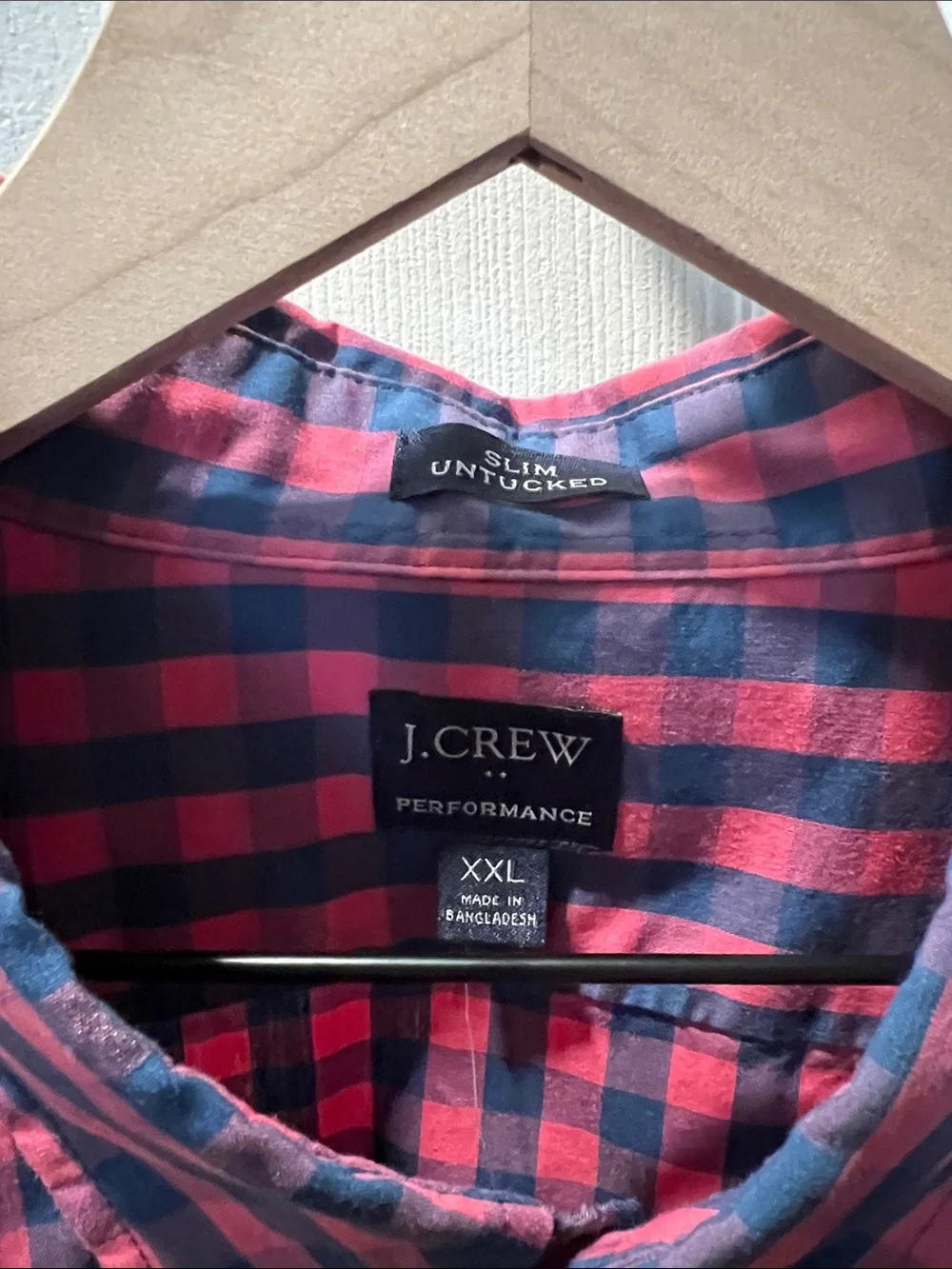 J. Crew Performance Slim Untucked Red and Navy Check Button-Down Shirt